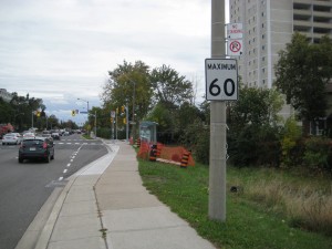 Victoria Park Rd, Toronto with posted 60kmh speed limit in residential area.