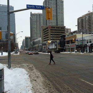 Yonge St. in North York now lined by rows of residential blgs.
