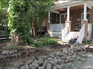 Removing cobblestone parking pad - the job begins, August 2018